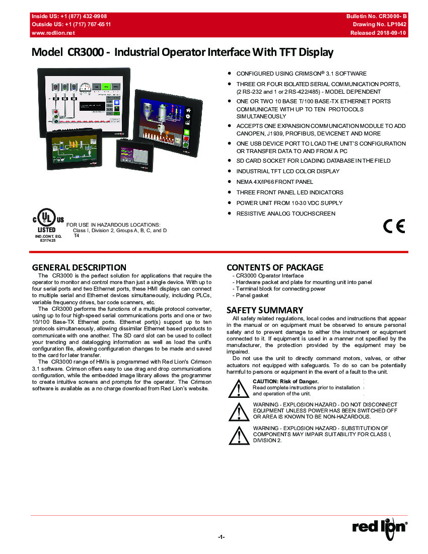 First Page Image of Red Lion CR3000 Product Manual.pdf